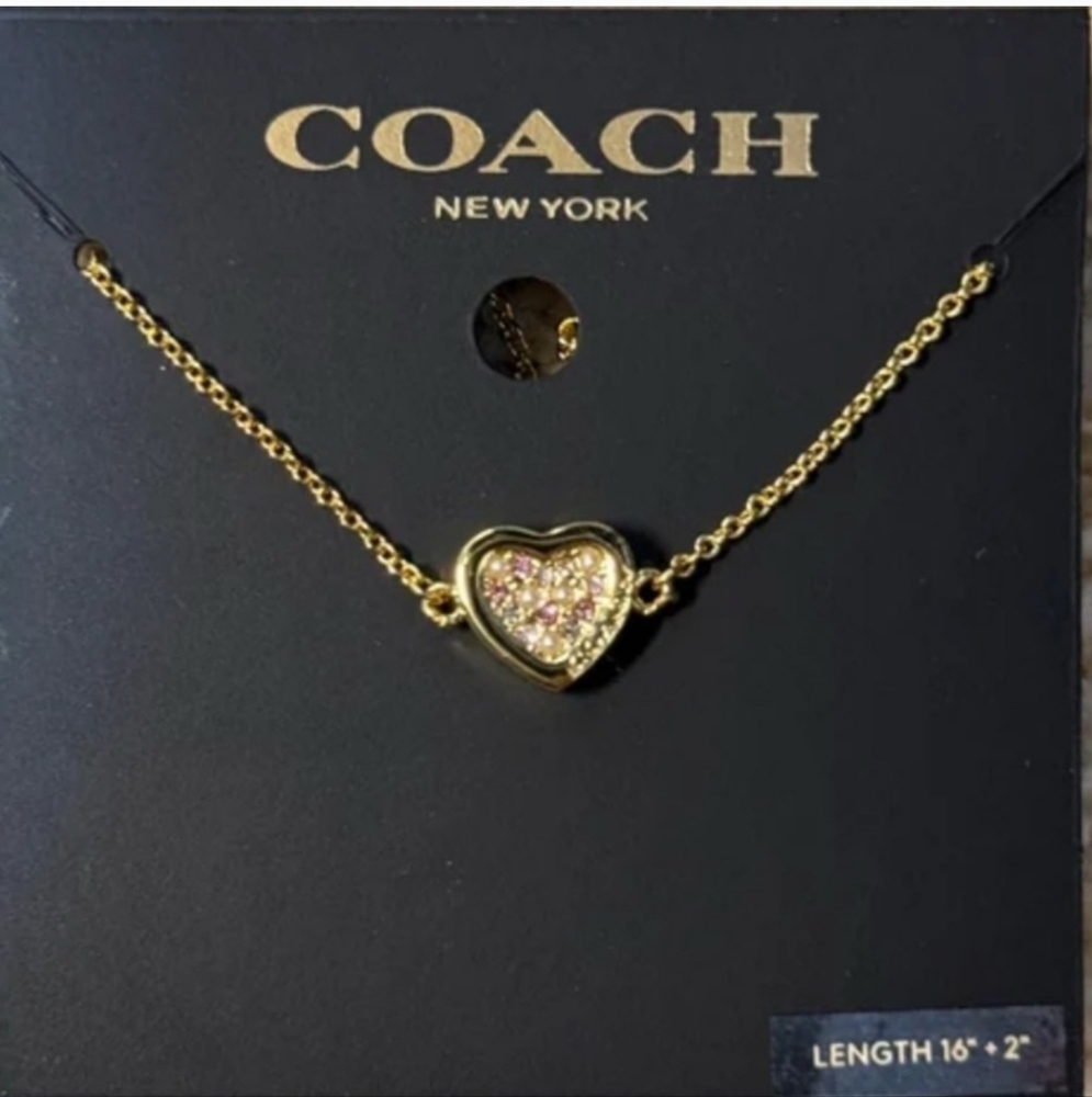 Coach Gold Pave Heart Necklace New - Picture 5 of 6